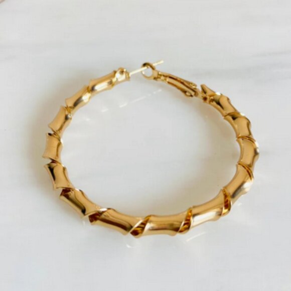 14K Gold Womens 3" Large Twisted Gold Bamboo Earrings 3 inch Ladies 14 K Jewelry - Picture 5 of 5